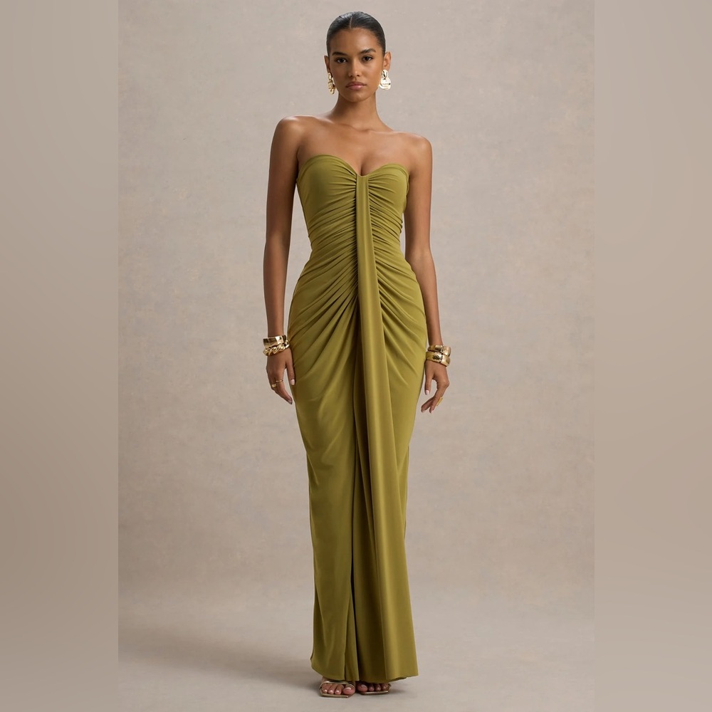 Club L London ALI
Olive Sweetheart Ruched Wrap Maxi Dress